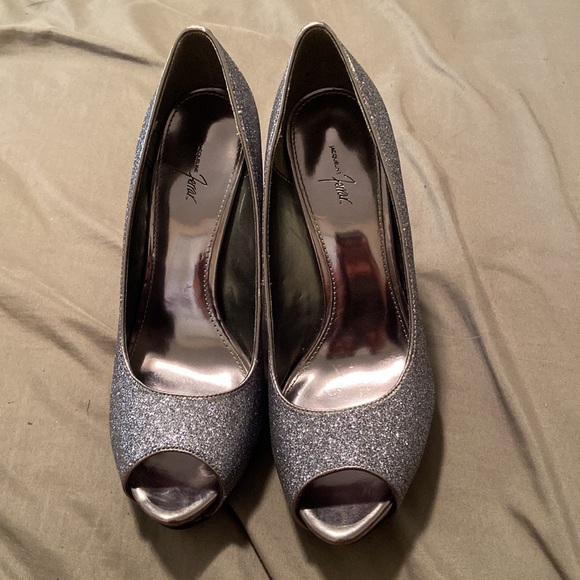 Jacqueline Ferrar Silver Sparkle Glitter Peep Toe Heels - Picture 2 of 7